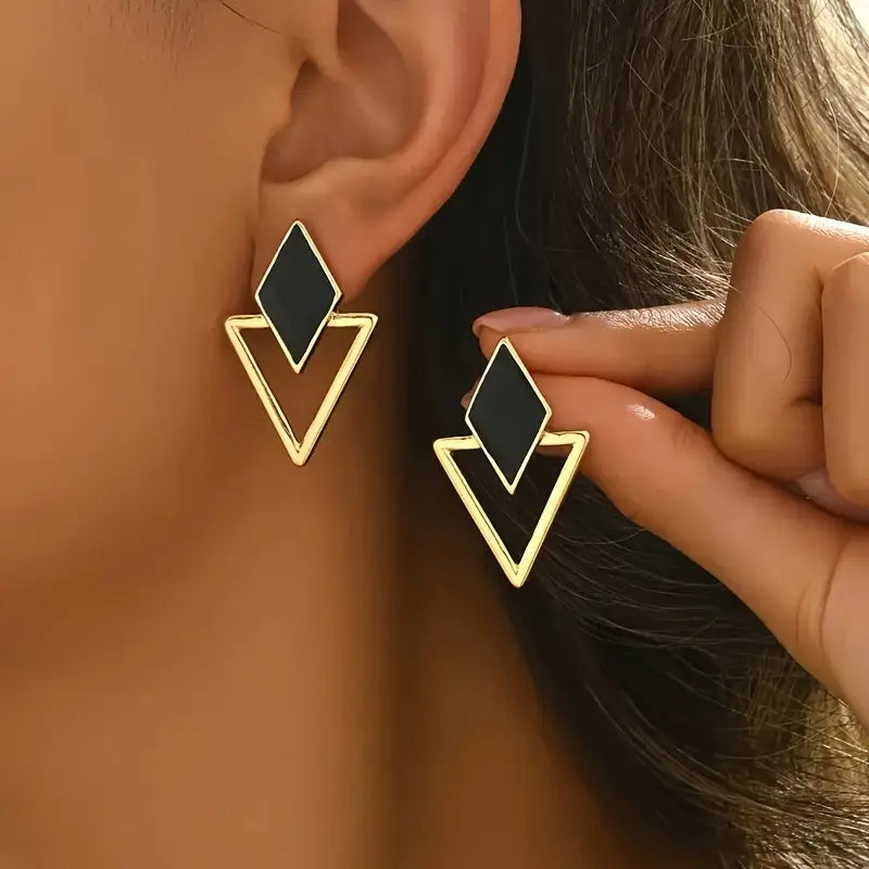 Black & Gold Geometric Drop Earrings