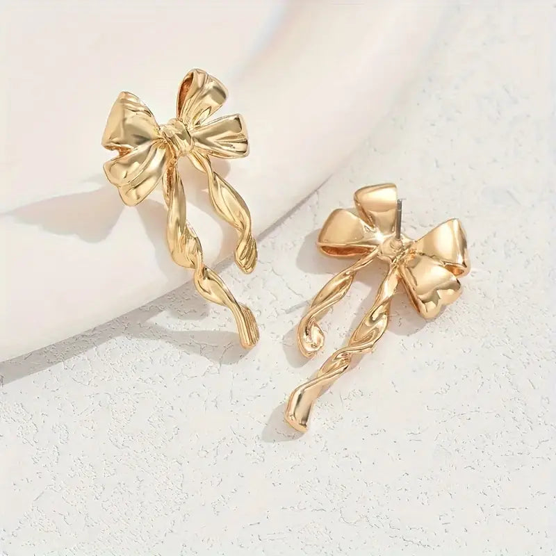 Gold Ribbon Bow Earrings
