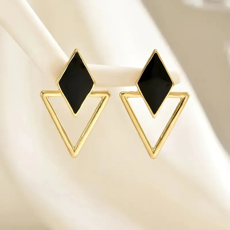 Black & Gold Geometric Drop Earrings