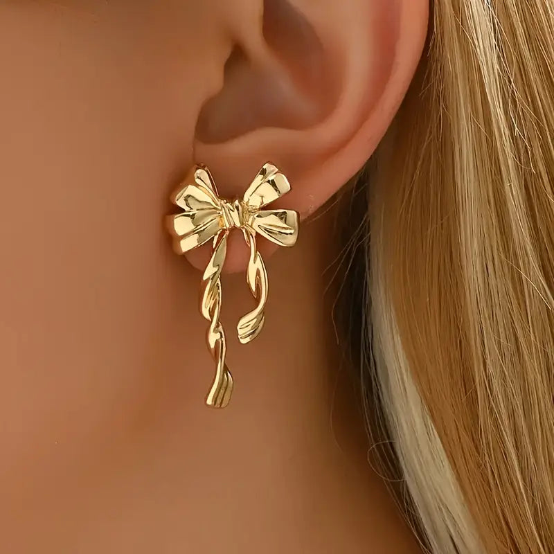 Gold Ribbon Bow Earrings