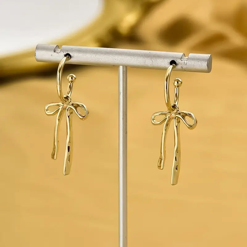 Gold Bow Drop Earrings